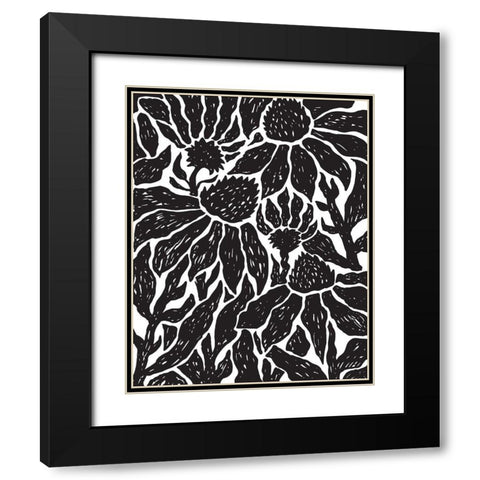 BW Floral Linocut Black Modern Wood Framed Art Print with Double Matting by Medley, Elizabeth