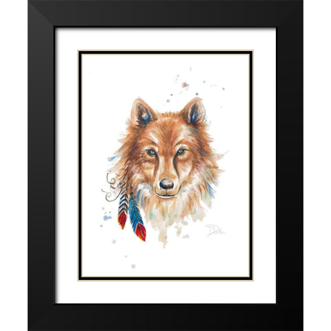 Indigenous Wolf Black Modern Wood Framed Art Print with Double Matting by Pinto, Patricia