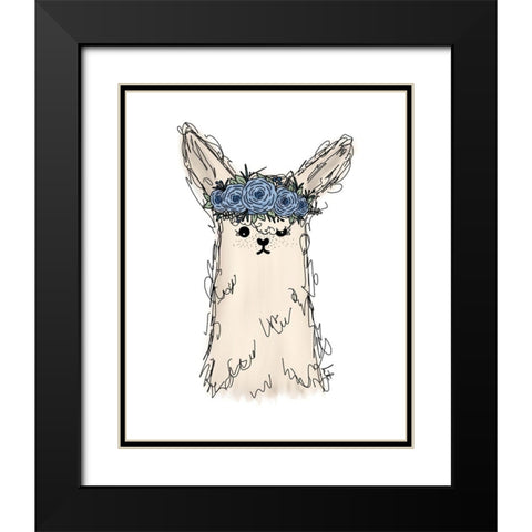 Flower Crown Llama Black Modern Wood Framed Art Print with Double Matting by Torres, Melanie