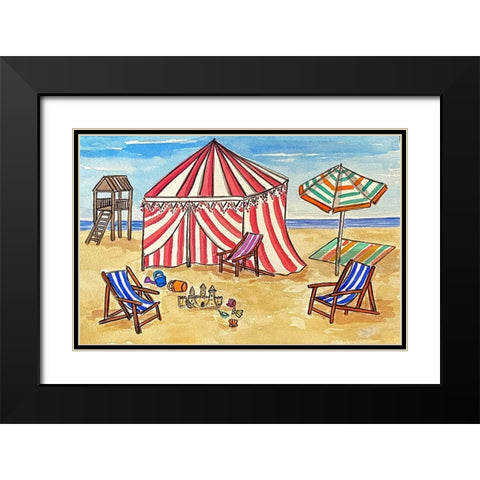 Cabana Beach II Black Modern Wood Framed Art Print with Double Matting by Biscardi, Nicholas
