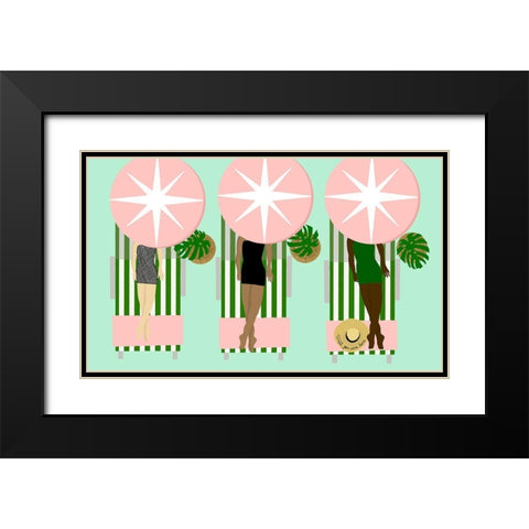 Sunbathing Ladies On Green Black Modern Wood Framed Art Print with Double Matting by Bucheli, Jen