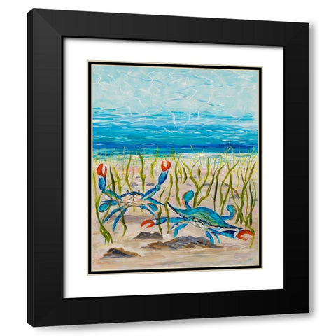 Blue Crabs Black Modern Wood Framed Art Print with Double Matting by DeRice, Julie