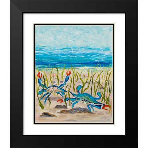 Blue Crabs Black Modern Wood Framed Art Print with Double Matting by DeRice, Julie