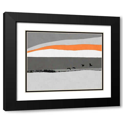 Birds Over Water Black Modern Wood Framed Art Print with Double Matting by Tom, Ella