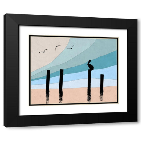Pelican Post I Black Modern Wood Framed Art Print with Double Matting by Tom, Ella