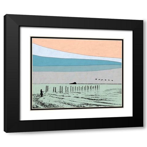 Beach Fishing Black Modern Wood Framed Art Print with Double Matting by Tom, Ella