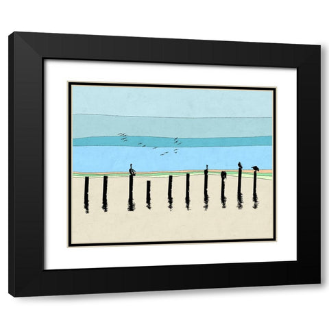 Pelican Horizon Black Modern Wood Framed Art Print with Double Matting by Tom, Ella