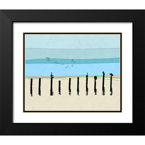 Pelican Horizon Black Modern Wood Framed Art Print with Double Matting by Tom, Ella