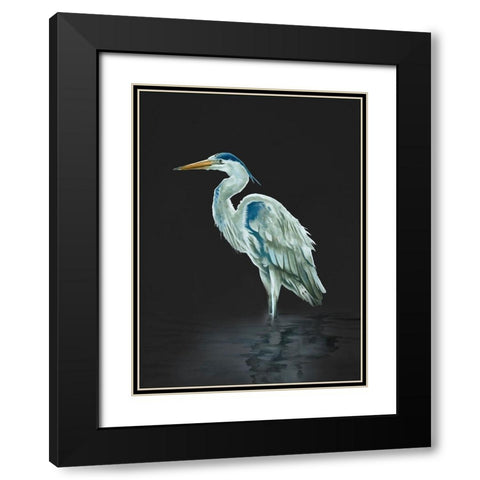 Garza Azul On Black Black Modern Wood Framed Art Print with Double Matting by Sheppard, Lucca