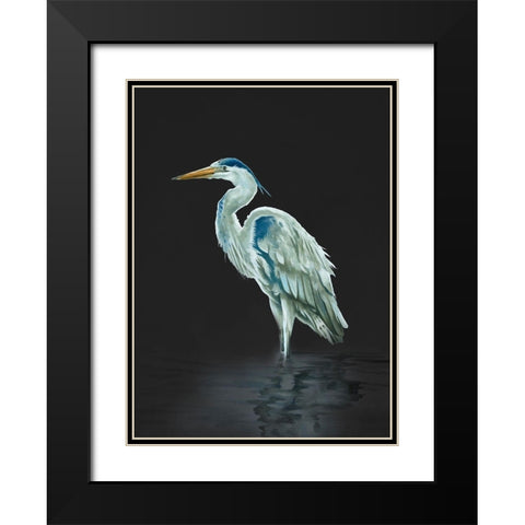 Garza Azul On Black Black Modern Wood Framed Art Print with Double Matting by Sheppard, Lucca