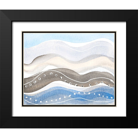 Indigo Ocean Waves Black Modern Wood Framed Art Print with Double Matting by Loreth, Lanie