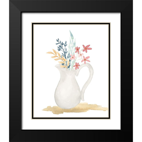 Farmhouse Pitcher With Flowers Black Modern Wood Framed Art Print with Double Matting by Price, Lucille