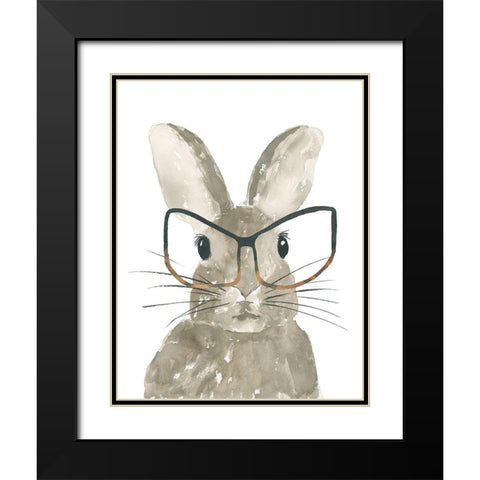 Bunny With Glasses Black Modern Wood Framed Art Print with Double Matting by Price, Lucille