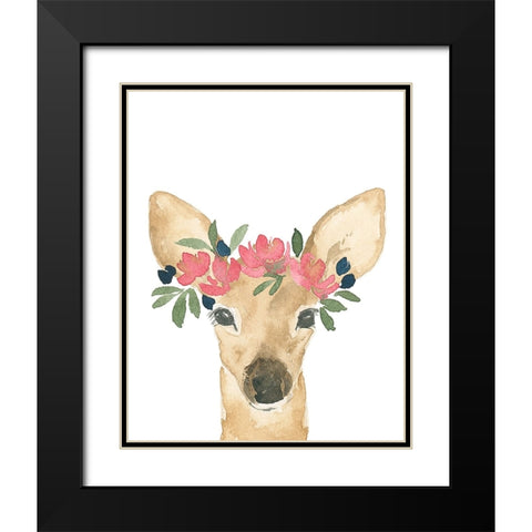 Baby Deer With A Floral Crown Black Modern Wood Framed Art Print with Double Matting by Price, Lucille