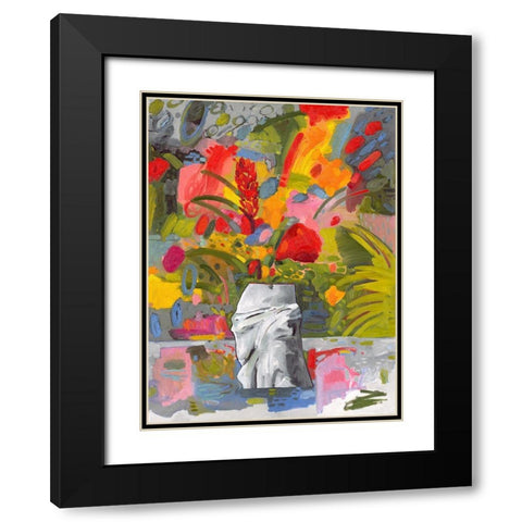 Abstract Flora Black Modern Wood Framed Art Print with Double Matting by Athas, Vas