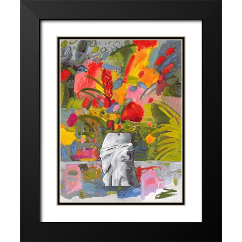 Abstract Flora Black Modern Wood Framed Art Print with Double Matting by Athas, Vas