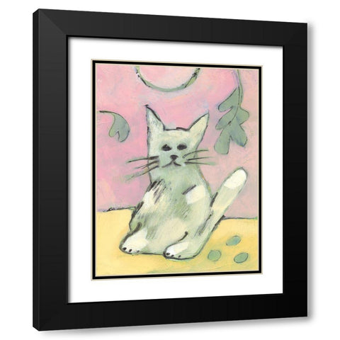 Soft Kitty Black Modern Wood Framed Art Print with Double Matting by Athas, Vas