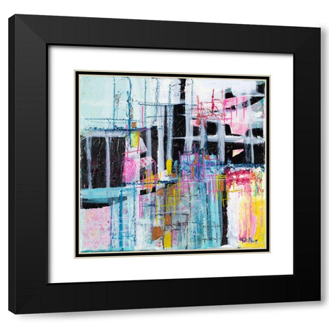 Gio Grid I Black Modern Wood Framed Art Print with Double Matting by Maria, Robin