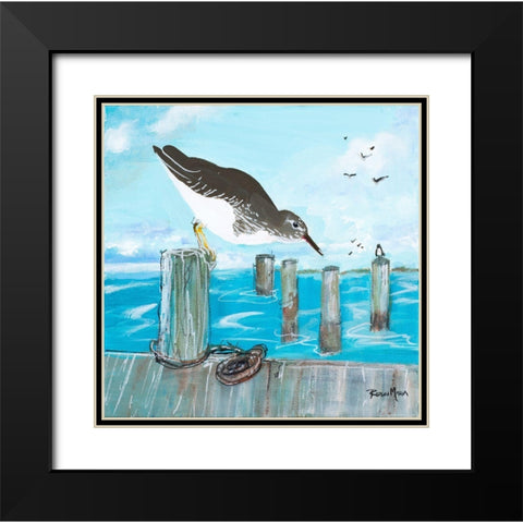 Sandpiper Pier Black Modern Wood Framed Art Print with Double Matting by Maria, Robin