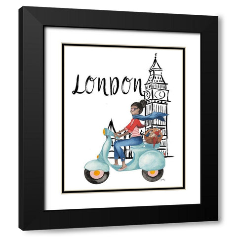 London By Moped Black Modern Wood Framed Art Print with Double Matting by Medley, Elizabeth