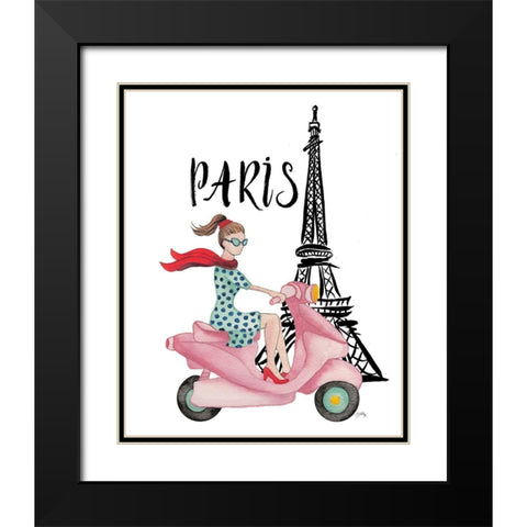 Paris By Moped Black Modern Wood Framed Art Print with Double Matting by Medley, Elizabeth