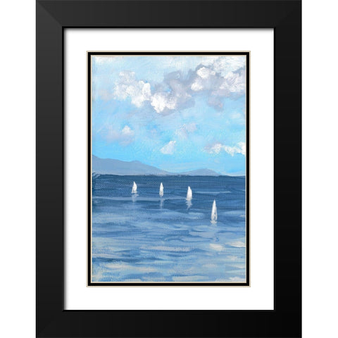 Boats and Waves I Black Modern Wood Framed Art Print with Double Matting by Meneely, Dan