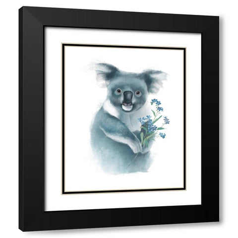 Baby Koala with Flowers Black Modern Wood Framed Art Print with Double Matting by Sheppard, Lucca