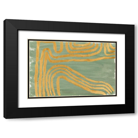 Golden Curves Abstract Black Modern Wood Framed Art Print with Double Matting by SD Graphics Studio