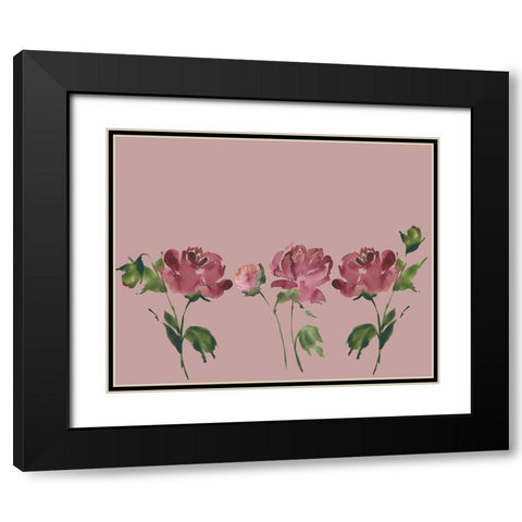 Trio Of Peonies Black Modern Wood Framed Art Print with Double Matting by Price, Lucille