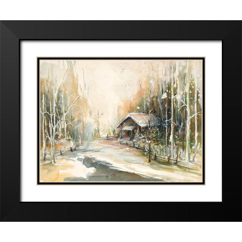 Cabin In Snowy Woods Black Modern Wood Framed Art Print with Double Matting by Diannart