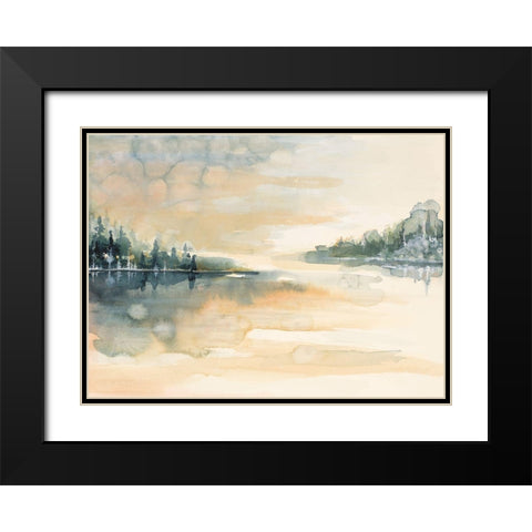 Peaceful Yellow and Green Black Modern Wood Framed Art Print with Double Matting by Diannart
