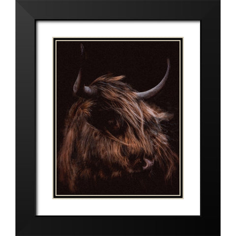 Moody Cow Black Modern Wood Framed Art Print with Double Matting by Meneely, Dan