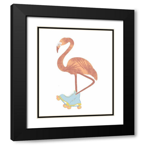 Skating Flamingo Black Modern Wood Framed Art Print with Double Matting by Bucheli, Jen