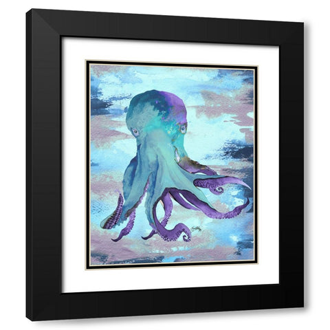 Octopus Blue Black Modern Wood Framed Art Print with Double Matting by Medley, Elizabeth