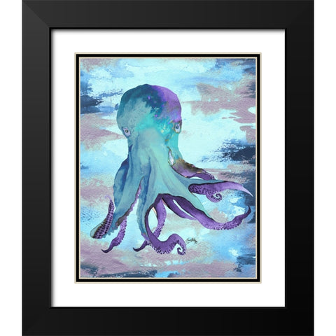 Octopus Blue Black Modern Wood Framed Art Print with Double Matting by Medley, Elizabeth