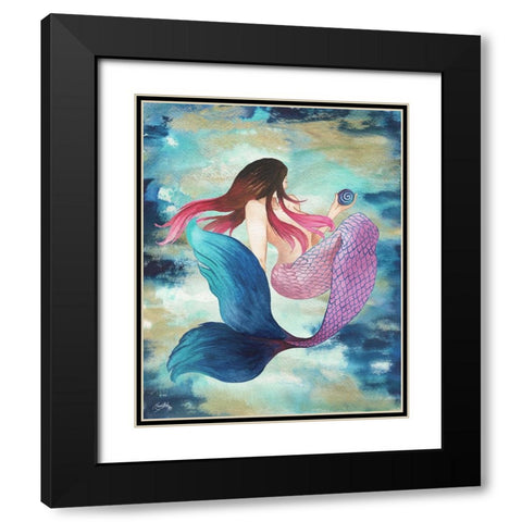 Mermaid Blue Black Modern Wood Framed Art Print with Double Matting by Medley, Elizabeth