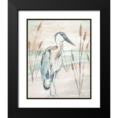 Heron By Beach Grass I Black Modern Wood Framed Art Print with Double Matting by Medley, Elizabeth