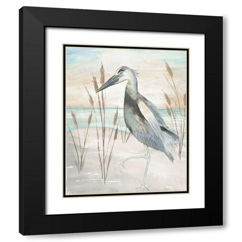 Heron by Beach Grass II Black Modern Wood Framed Art Print with Double Matting by Medley, Elizabeth