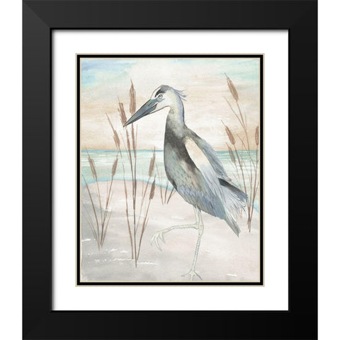 Heron by Beach Grass II Black Modern Wood Framed Art Print with Double Matting by Medley, Elizabeth