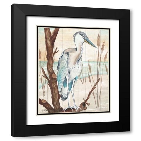 Heron On Branch I Black Modern Wood Framed Art Print with Double Matting by Medley, Elizabeth