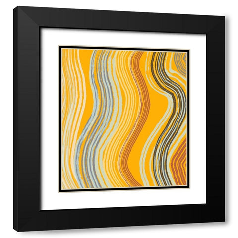 Yellow Band Waves Black Modern Wood Framed Art Print with Double Matting by Maria, Robin
