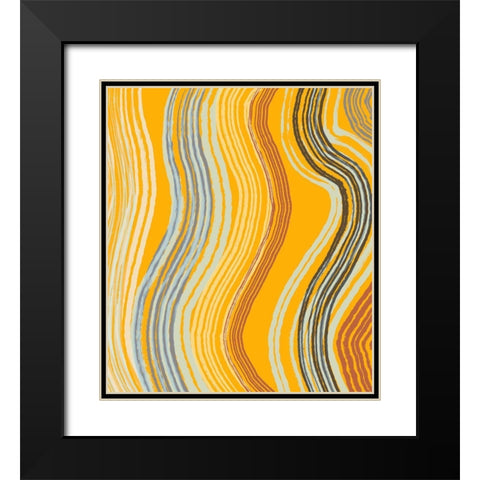 Yellow Band Waves Black Modern Wood Framed Art Print with Double Matting by Maria, Robin