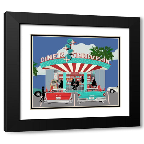 Retro Diner Outside Black Modern Wood Framed Art Print with Double Matting by Bucheli, Jen