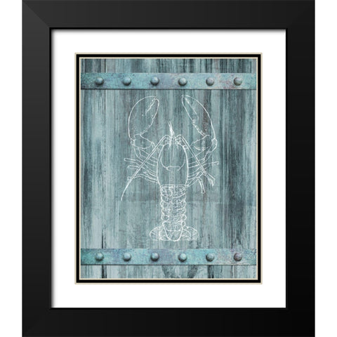 White Lobster Painted On Blue Wood Black Modern Wood Framed Art Print with Double Matting by Meneely, Dan