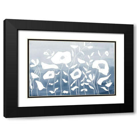 Blue And White Floral Garden Black Modern Wood Framed Art Print with Double Matting by Krinlox