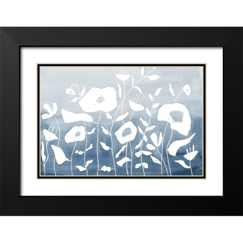 Blue And White Floral Garden Black Modern Wood Framed Art Print with Double Matting by Krinlox