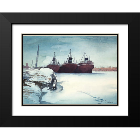 Frozen Dock Black Modern Wood Framed Art Print with Double Matting by Nawrocke, Bruce