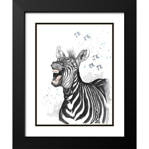 Happy Zebra Black Modern Wood Framed Art Print with Double Matting by Pinto, Patricia