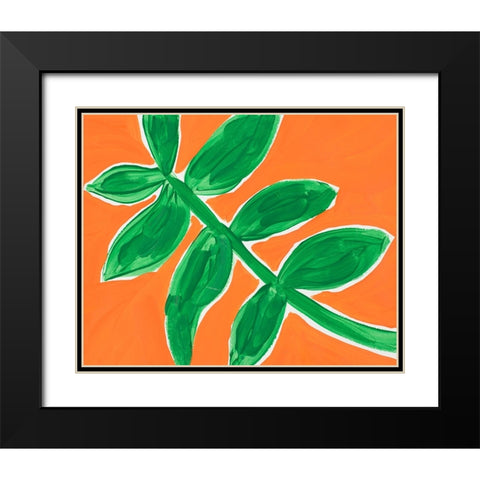 Tropical Leaves Black Modern Wood Framed Art Print with Double Matting by SD Graphics Studio