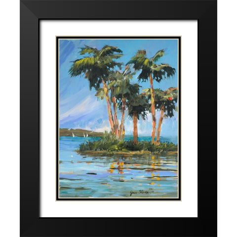 Palm Island Black Modern Wood Framed Art Print with Double Matting by Slivka, Jane